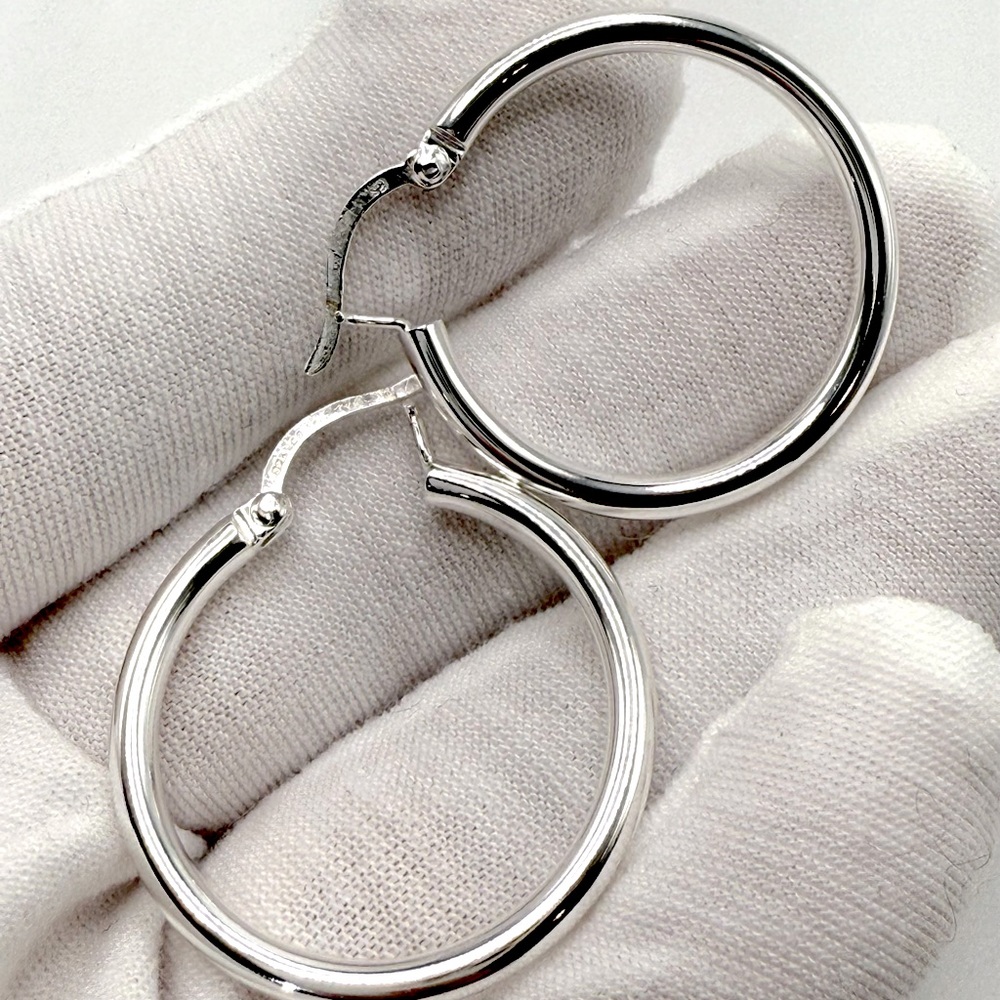 .925 Sterling Silver 3mm x 30mm Tube Hoop Earrings - Picture 10 of 13